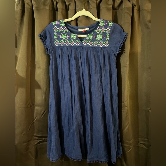 Girls Red Camel Girls Dress, Size XL, Navy with pink and green embroidery, CUTE - Picture 1 of 4